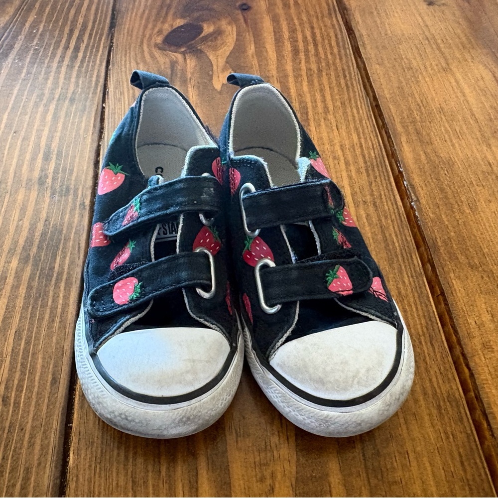 Kids Black Converse Sneakers with Pink Strawberry Print